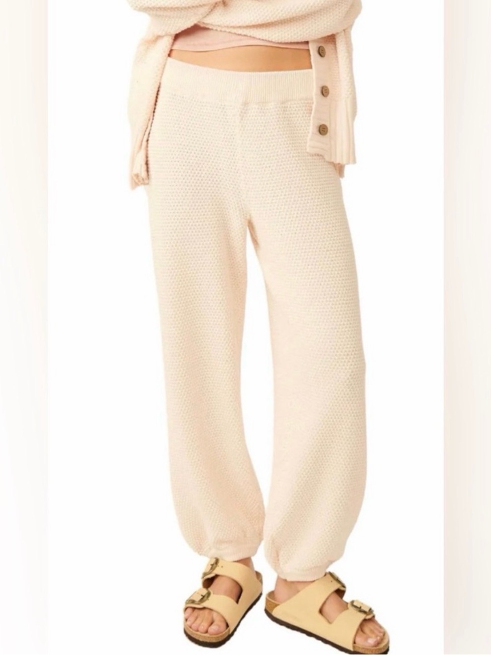 Free People FP Beach Hailee Knit Pants Jogger Balloon size XS Cream Off-White